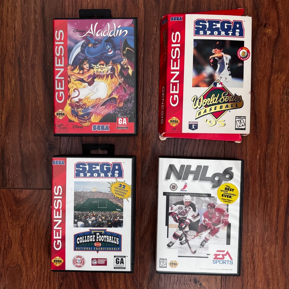 Sega Genesis Games World Series Baseball 95 Aladdin NHL 96 College Football CIB